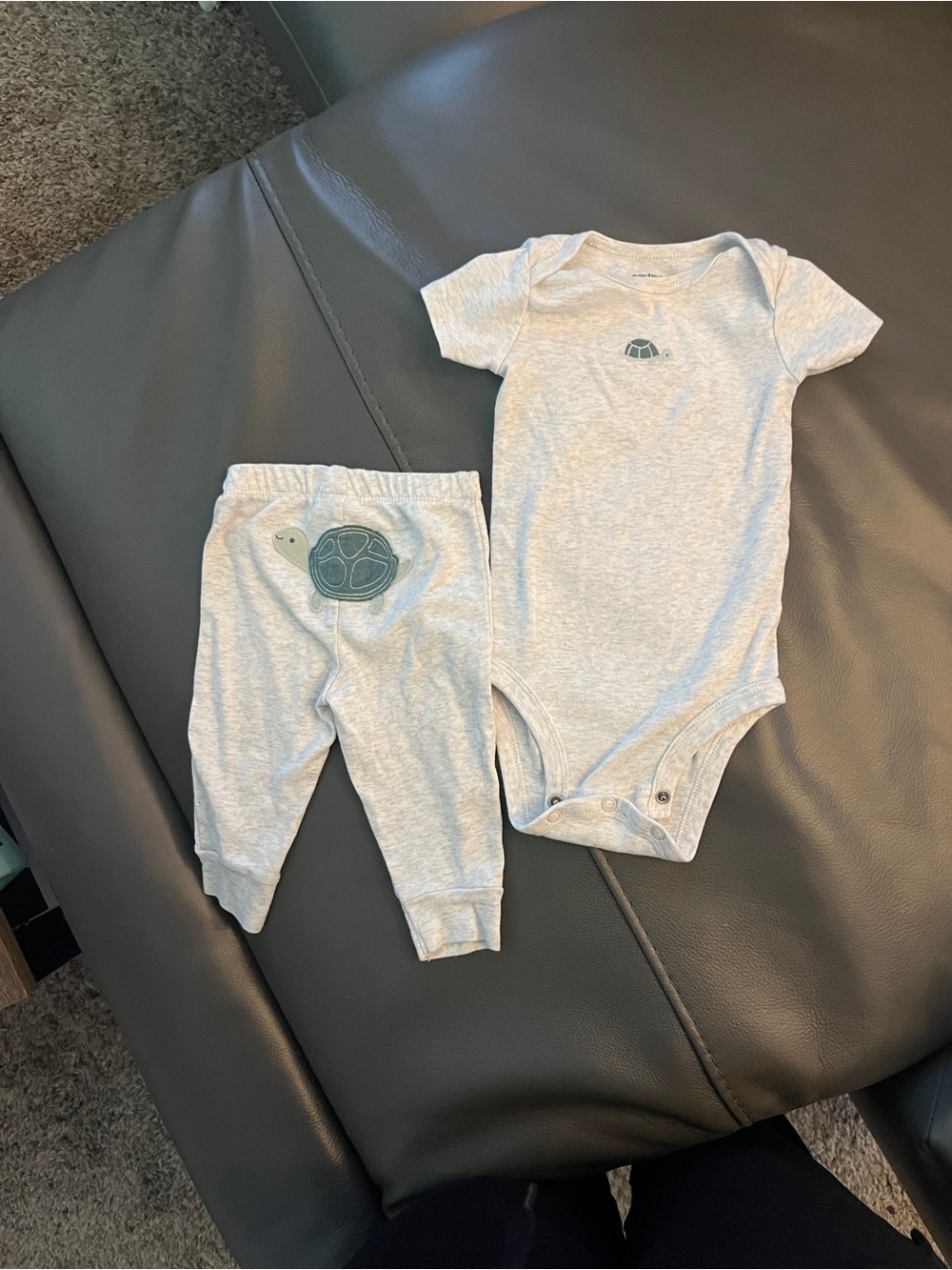 Carter's Light Gray Turtle One-Piece and Pants Set